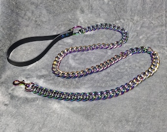 Chain Leash: Rainbow, Gold, Silver, Rose Gold Black, Gunmetal, Vegan Friendly