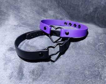All Black Heart Ring Choker: Vegan Friendly, Press Stud Closure