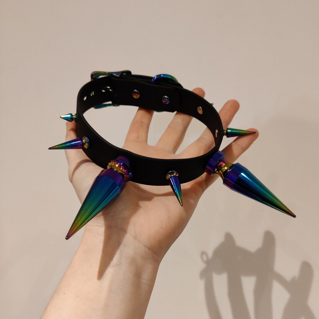 Giant Rainbow Spike Collar Vegan Friendly, Locking Optional Etsy