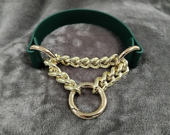 Gold Tone Chain Front Martingale Collar: Vegan Friendly