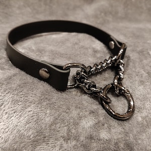 Shiny Black Chain Front Martingale Collar: Gunmetal, Vegan Friendly, Choice of Straps