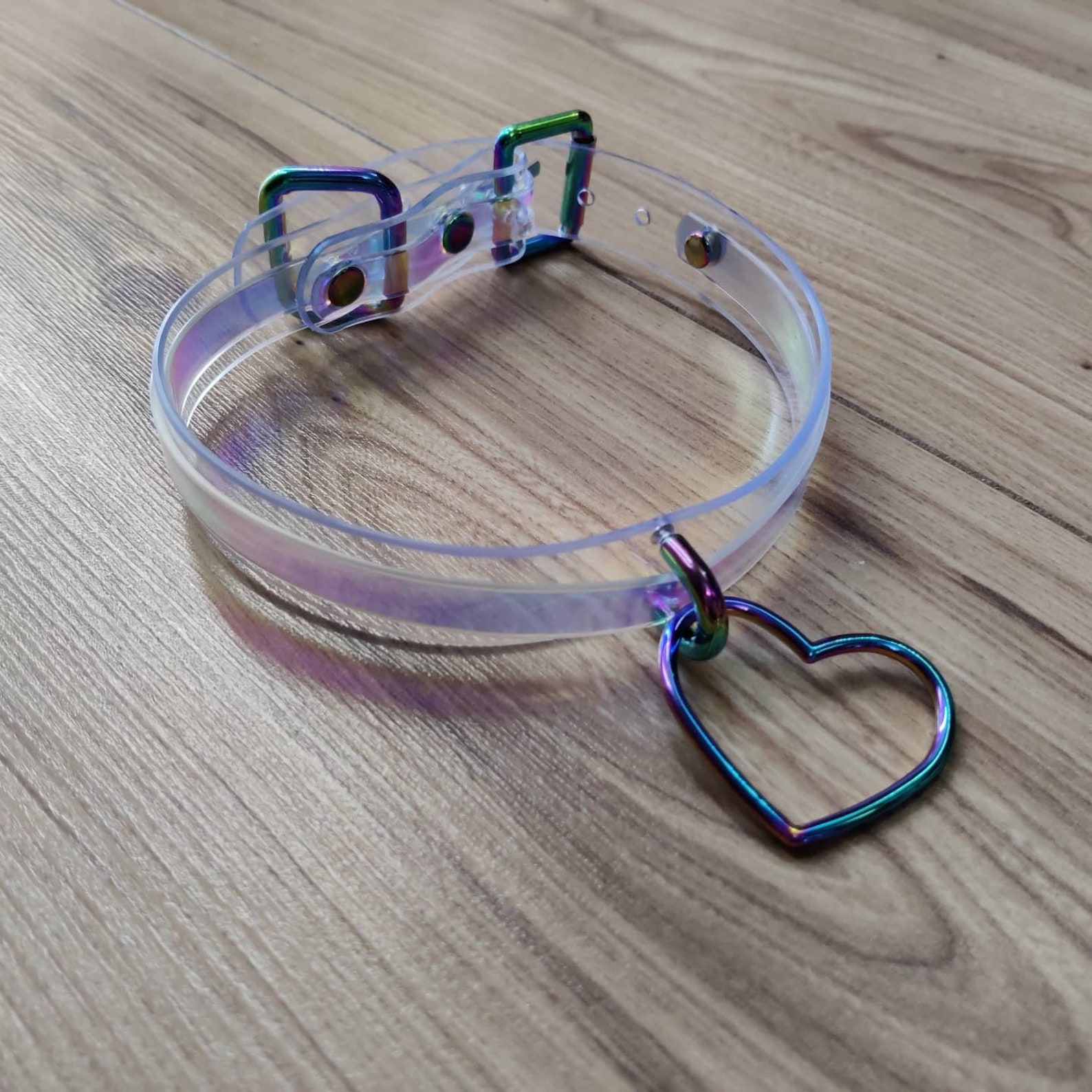 Two Layer Iridescent Vinyl Collar Rainbow Vegan Etsy