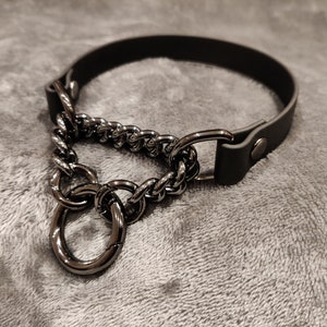 Slim Shiny Black Chain Front Martingale Collar: Gunmetal, Vegan Friendly