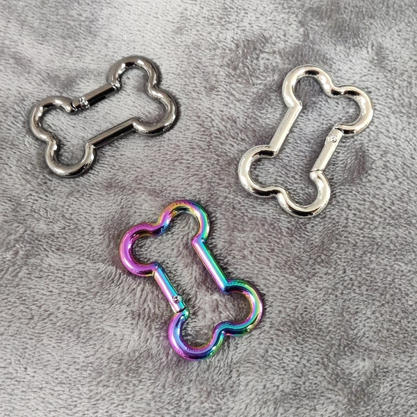 Bone Clip: Carabiner Spring Clip, Ring Snap, Keyring, Rainbow / Gunmetal / Silver