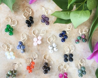 Gemstone Earrings Silver Lapis Sodalite Jade Howlite Ruby Zoisite Carnelian Rose Quartz Moss Agate Wood Opalite Amethyst