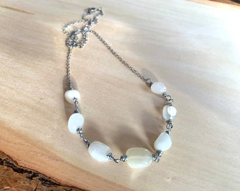 Moonstone gemstone necklace with silver chain