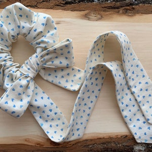 Heart Print Cotton Scrunchie with Long Bow