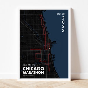Digitale kunst Chicago Marathon-route 2024 - gepersonaliseerde poster racekaart - cadeau hardloper - hardloopkaartposter - aangepaste kunstafdruk