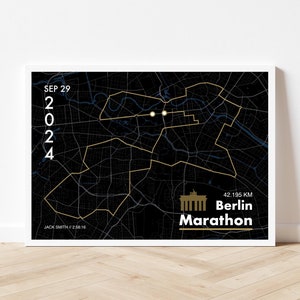 Kunstprint marathon Berlijn 2024 - gepersonaliseerde digitale racekaart - hardloopkaartposter - aangepaste digitale kunstprint - racekunst
