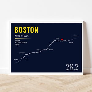 Impression d'art de l'itinéraire du marathon de Boston 2025 - affiche de carte de course personnalisée - cadeau de coureur - affiche de carte de course - brouillon d'impression d'art personnalisé