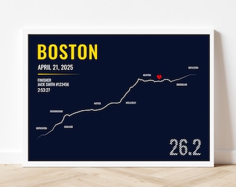 Personalized Boston Marathon Route Art Print: Runner Gift
