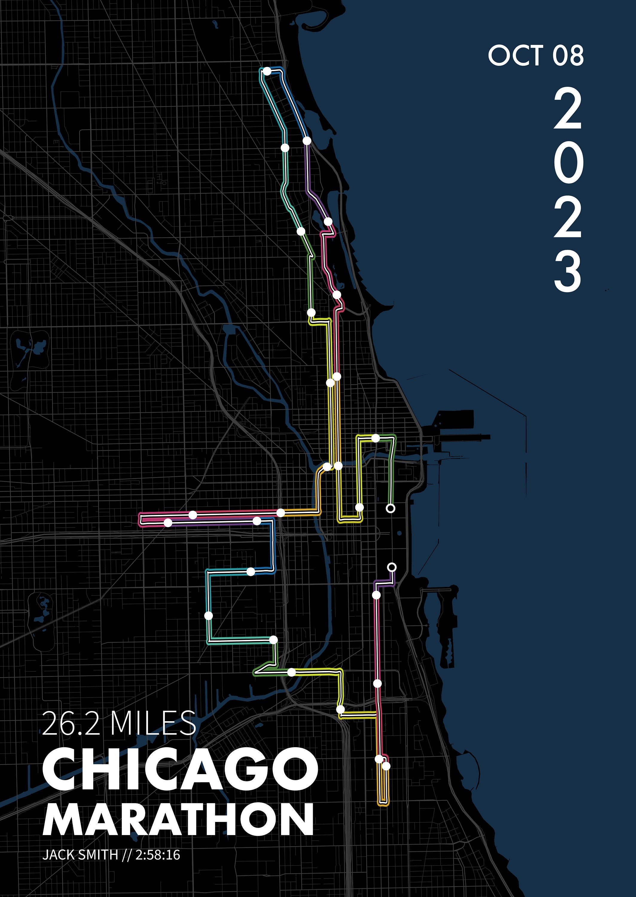 2024 Chicago Marathon Route Art Print - Personalized Race Map Poster ...