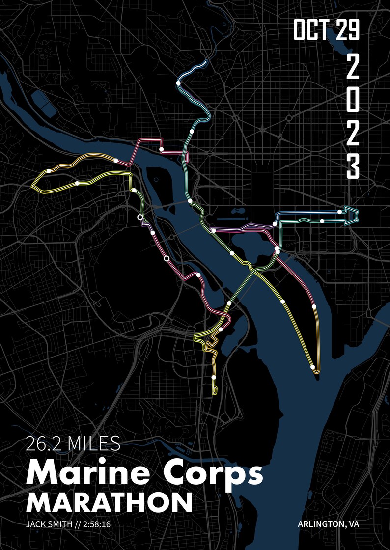 2023 marine corps marathon route art print personalized race etsy