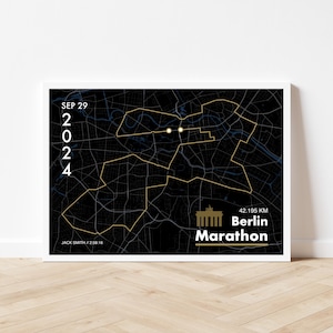 Kunstprint marathon Berlijn 2024 - gepersonaliseerde racekaart - hardloopkaartposter - aangepaste kunstprint - racekunst