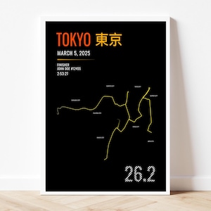 Impression d'art de la route du marathon de Tokyo 2025 - affiche de carte de course personnalisée - cadeau de coureur - affiche de carte de course - brouillon d'impression d'art personnalisé