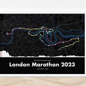 Kunstprint marathon Londen 2025 - gepersonaliseerde racekaart - poster hardloopkaart - aangepaste kunstprint - racekunst
