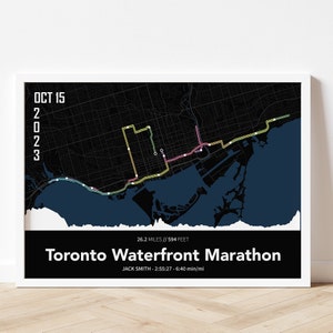 Impression d'art du parcours du marathon du front de mer de Toronto 2025 - Poster de carte de course personnalisée - Cadeau de coureur - Poster de carte de course - Reproduction d'art personnalisée