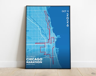 Chicago Marathon 2026 Map Print, Personalized Finish Time Race Poster, Custom Chicago Marathon Route Art, Runner Gift