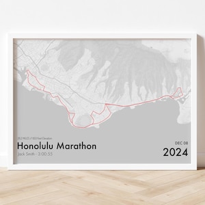 Marathonroute Honolulu 2024 Art Print - gepersonaliseerde poster racekaart - cadeau hardloper - hardloopkaartposter - aangepaste kunstprint Draft