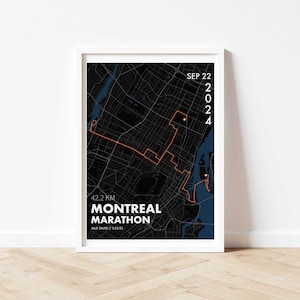 Impression d'art numérique marathon de Montréal 2024 - affiche de carte de course personnalisée - affiche de carte de course - brouillon d'impression numérique d'art personnalisé