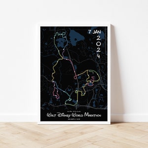 Walt Disney World (WDW) marathonroute 2024 Art Print - poster gepersonaliseerde racekaart - poster hardloopkaart - aangepaste kunstprint