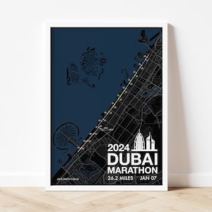 Impression d'art de la route du marathon de Dubaï 2024 - affiche de carte de course personnalisée - cadeau de coureur - affiche de carte de course - brouillon d'impression d'art personnalisé