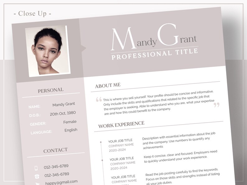 Resume Template/ Modern Resume/ One Page Professional Resume Template