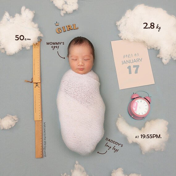Birth Announcement Newborn Digital Backdrop/ Baby Photo Etsy