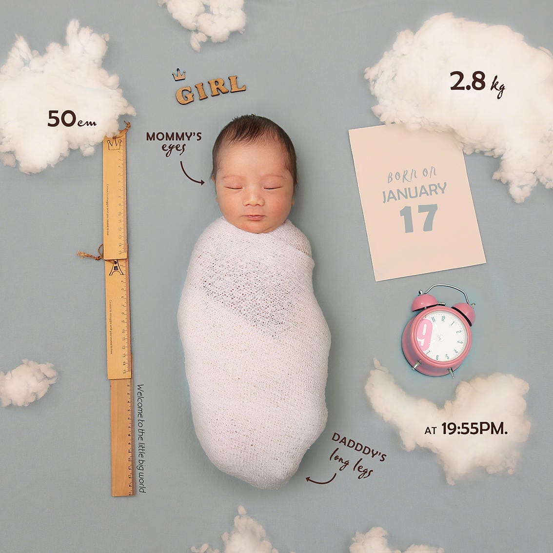 Birth Announcement Newborn Digital Backdrop/ Baby Photo Etsy