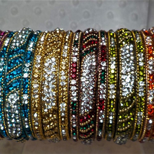 Details about   Asian Style Traditional Charming Crystal Stud Bangles Partywear Indian Jewelry 