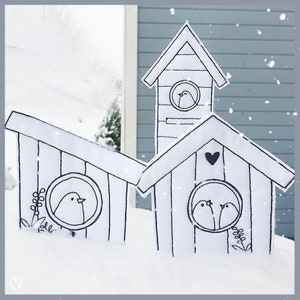 Set Flower Sticks Birdhouse Doodle