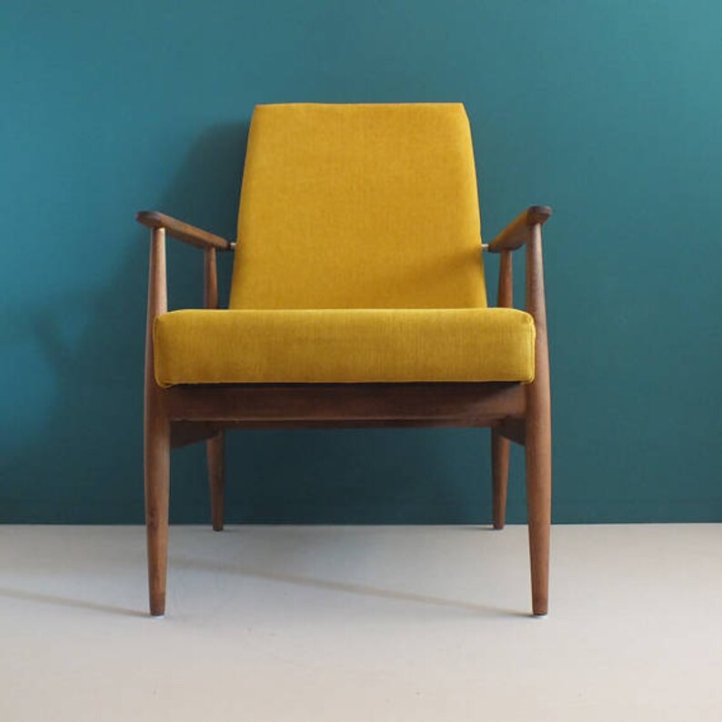 Vintage Armchair from Mid Century, Mustard, Restored image 4