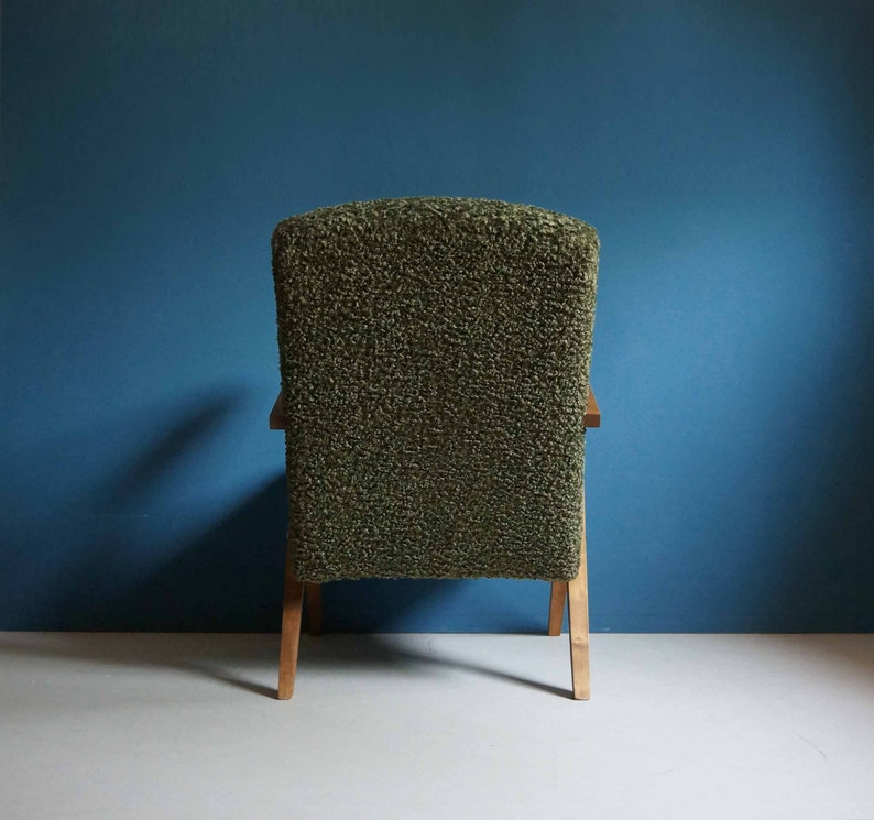 Vintage Armchair from Mid Century, Green Boucle, Restored image 4