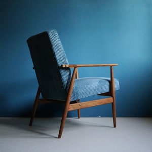 Vintage Armchair from Mid Century, Striped Blue Velvet, Restored image 4