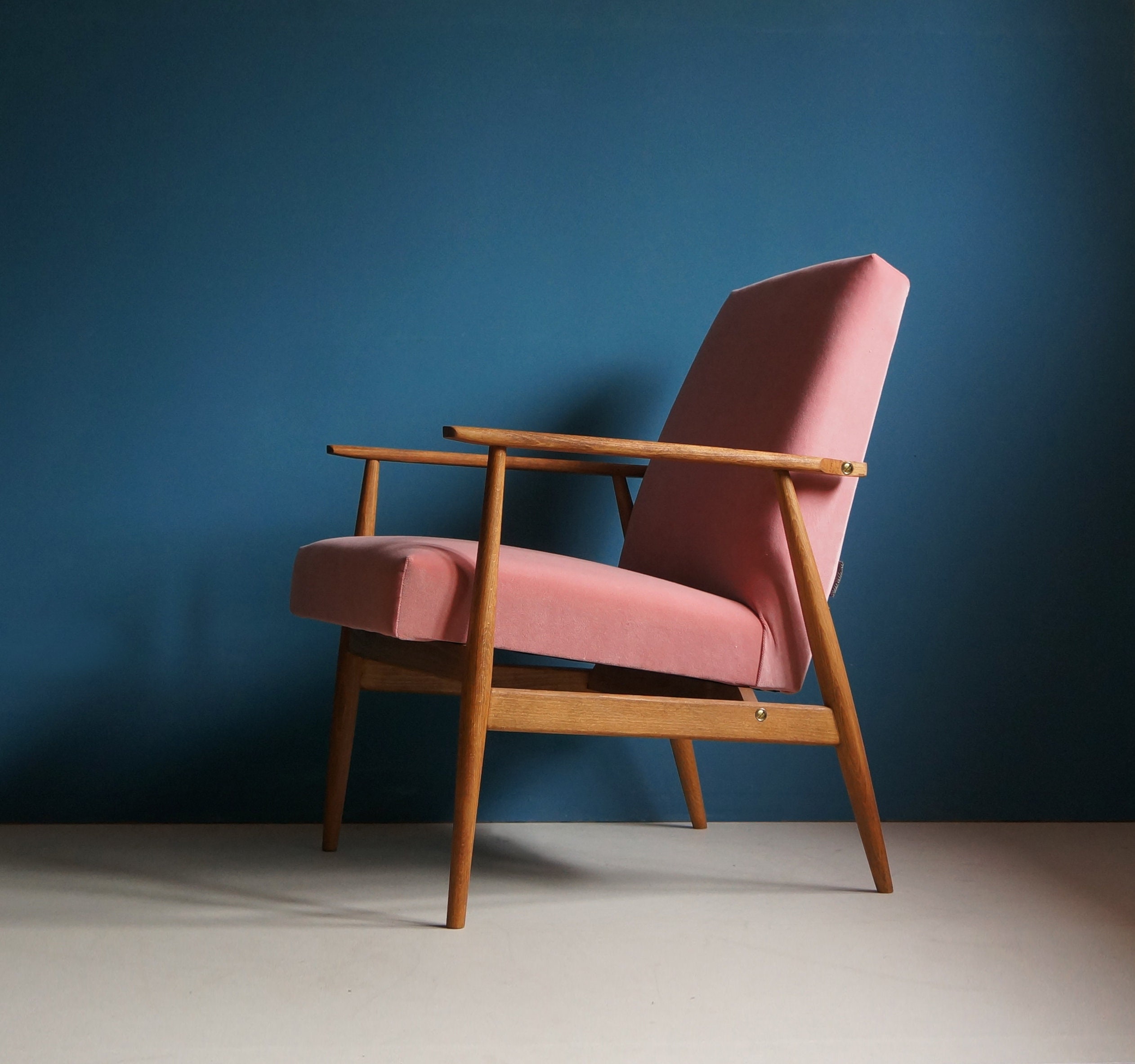 Vintage Armchair From Mid Century Pink Velvet Upholstery Brass