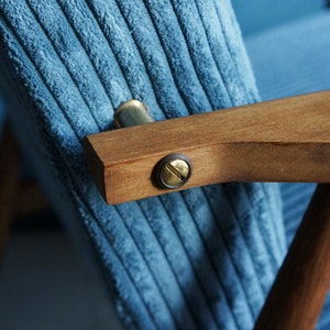 Vintage Armchair from Mid Century, Striped Blue Velvet, Restored image 6