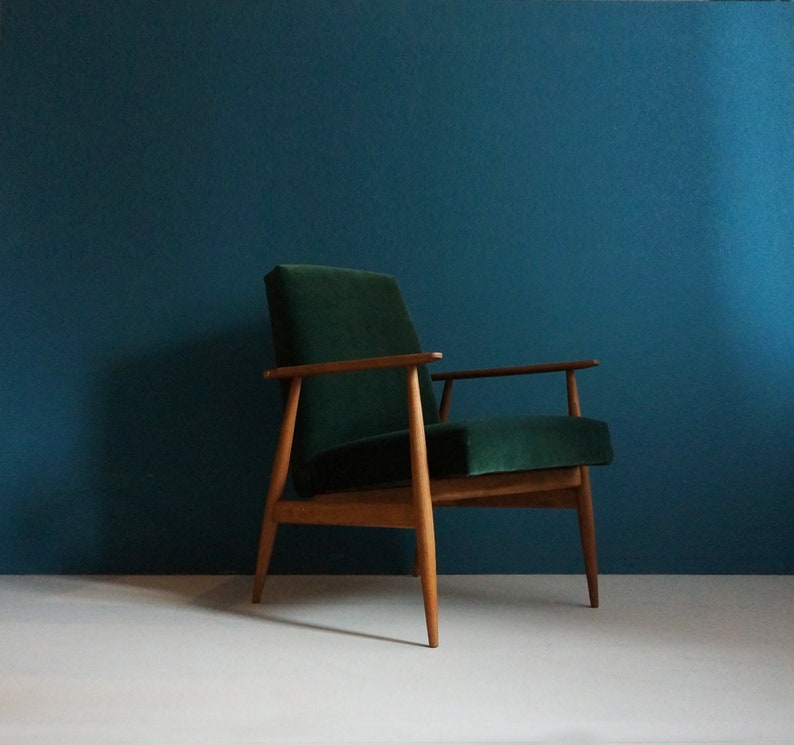 Vintage Sessel aus Mid Century, grüner Samtbezug, innen und außen Messing, restauriert Bild 5
