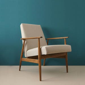 Vintage Armchair from Mid Century, Beige Herringbone, Restored