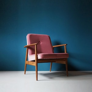 Vintage Armchair from Mid Century, Pink Velvet Fabric, Restored