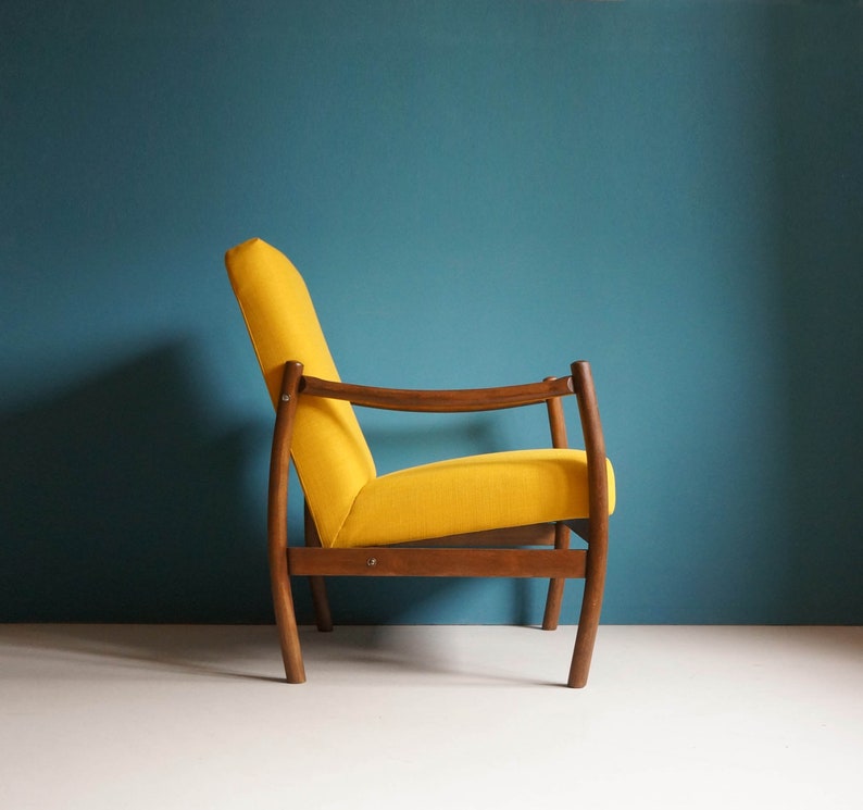 Vintage Armchair from Mid Century, Mustard, Restored image 2