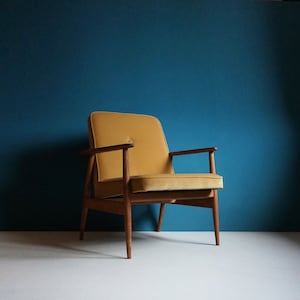 Vintage Armchair from Mid Century, Gold Velvet Fabric, Restored