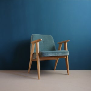 Vintage Armchair 366 Chierowski from Mid Century, Light Turquoise Blue, Restored