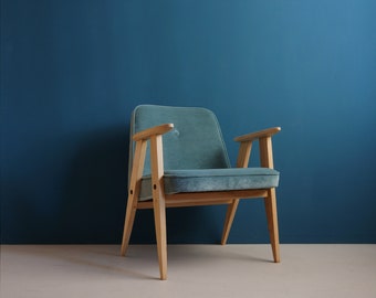 Vintage Armchair 366 Chierowski from Mid Century, Light Turquoise Blue, Restored