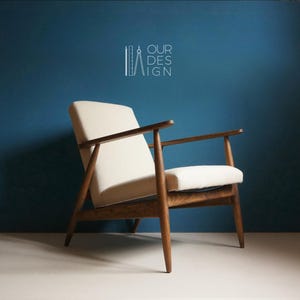 Vintage Style Armchair, Contemporary, Beige Linen Upholstery, Brass Finishes.