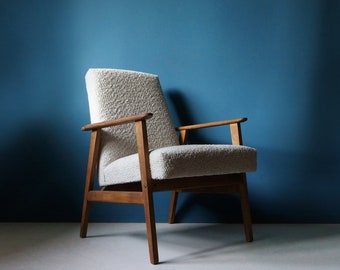 Vintage Armchair from Mid Century, Beige Boucle, Restored