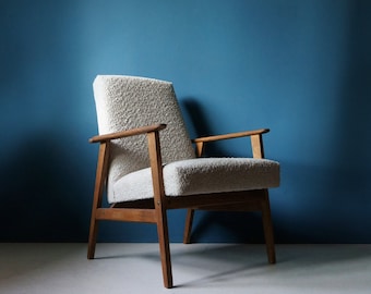 Vintage Armchair from Mid Century, Beige Boucle, Restored