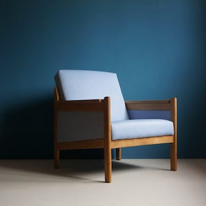 Vintage Armchair from Mid Century Light blue upholstery, Restored