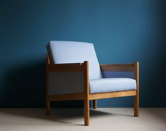 Vintage Armchair from Mid Century Light blue upholstery, Restored