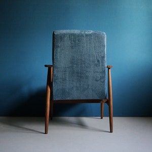 Vintage Armchair from Mid Century, Striped Blue Velvet, Restored image 3