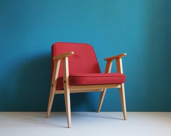 Vintage fauteuil 366 Chierowski uit het midden van de eeuw, mosterd, gerestaureerd